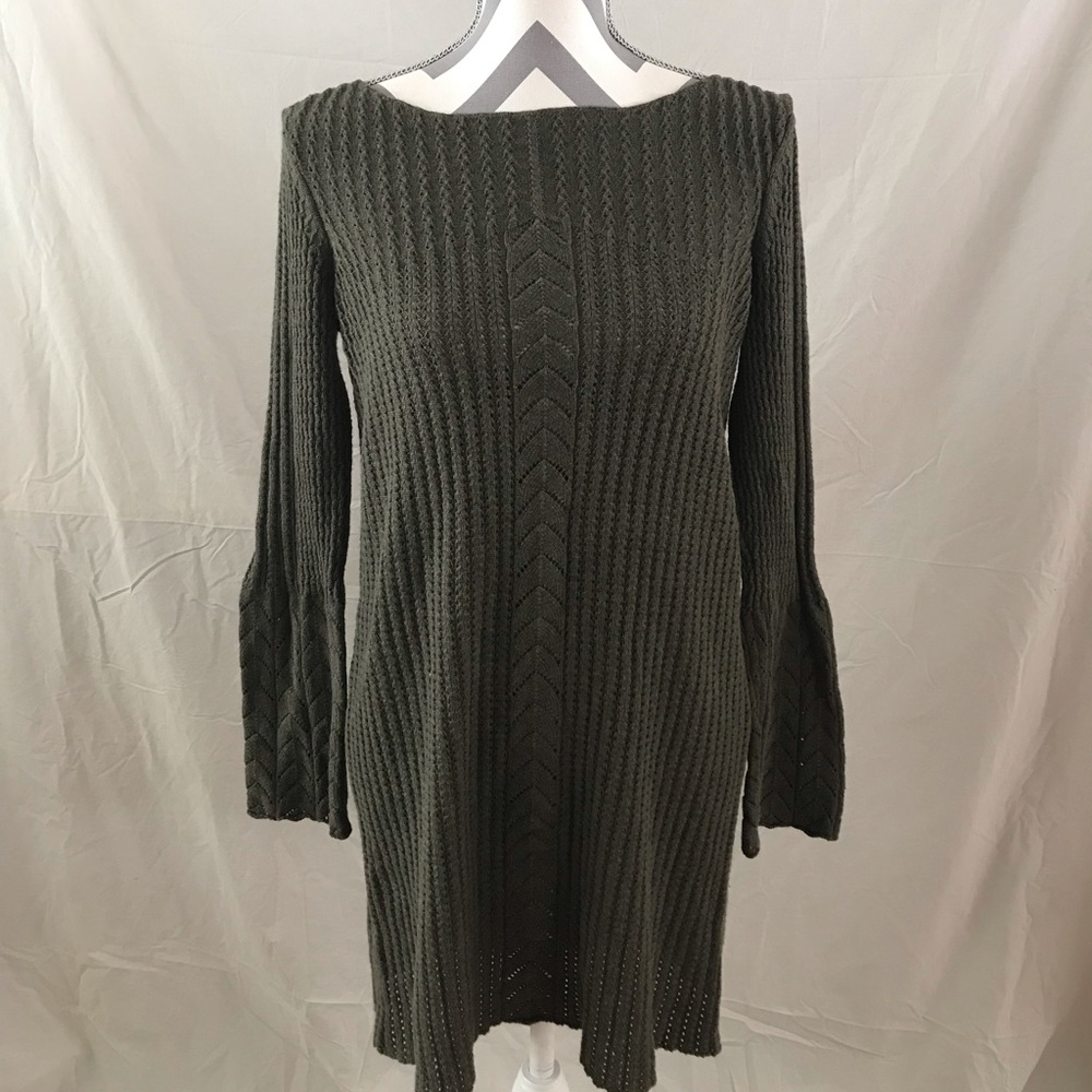 Green Bell Sleeve Knitted Sweater Dress